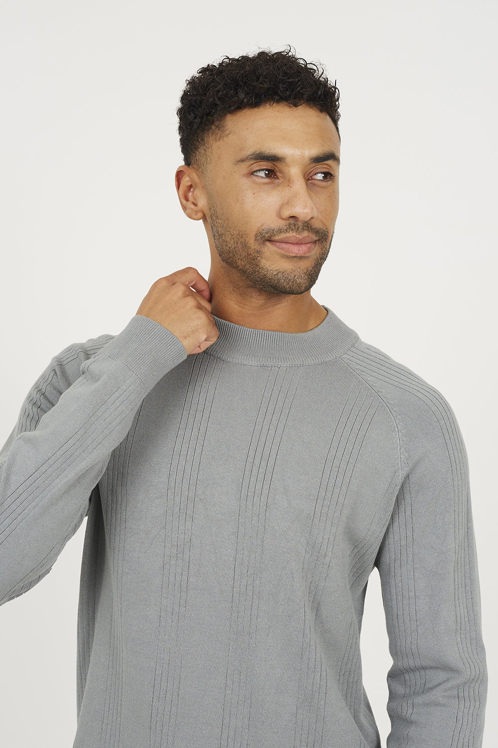 Brave Soul Grey Long Sleeve Ribbed Raglan Jumper - Grey Image 4