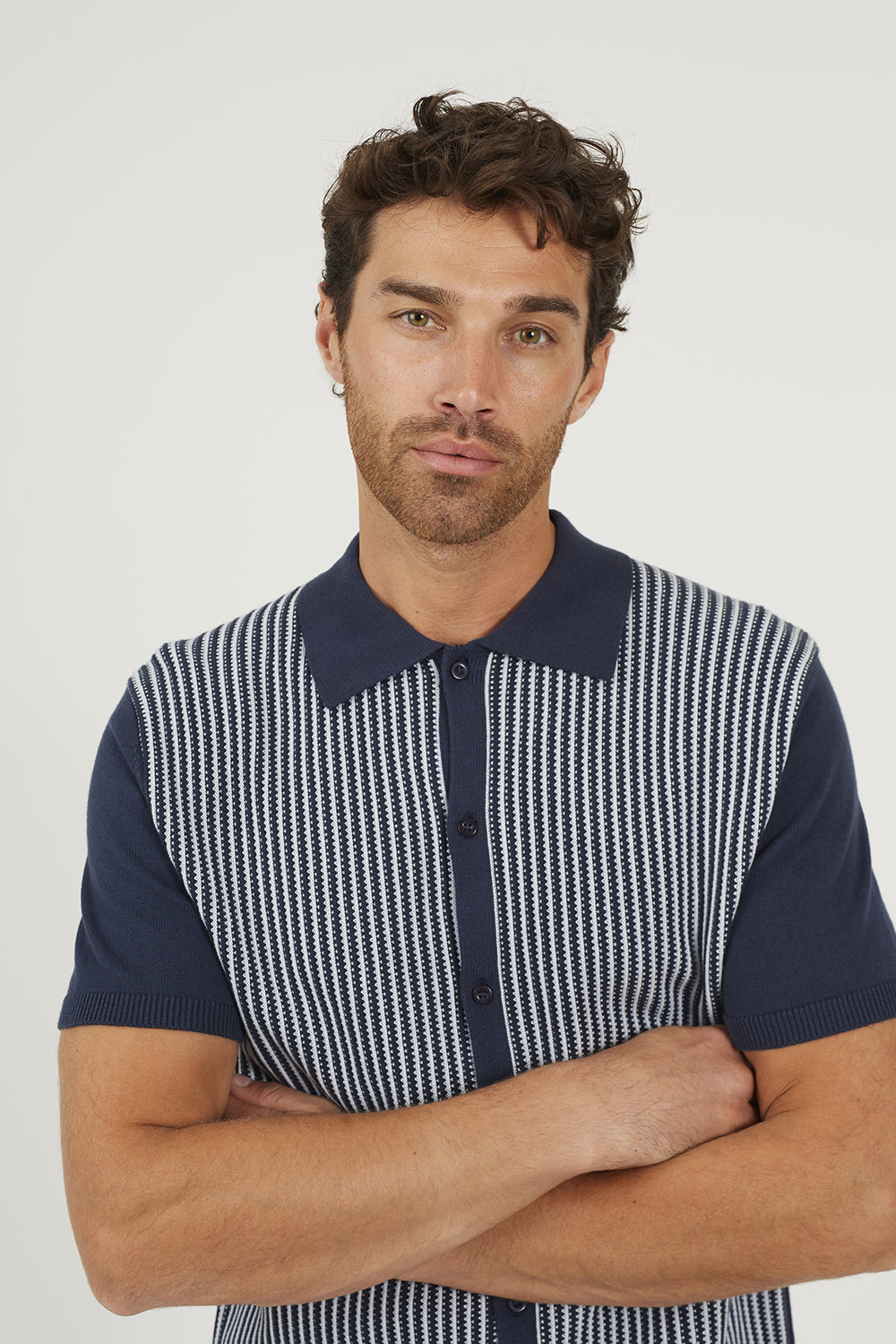 Brave Soul Navy Knitted Short Sleeve Shirt - Navy Image 4