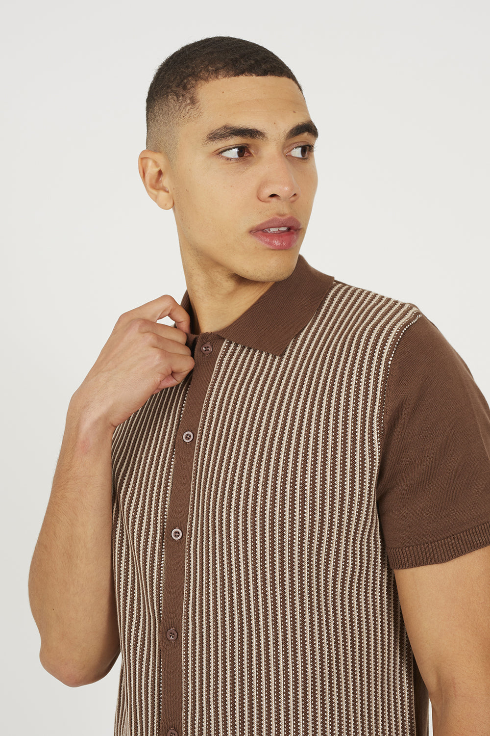 Brave Soul Brown Knitted Short Sleeve Shirt - Brown Image 4