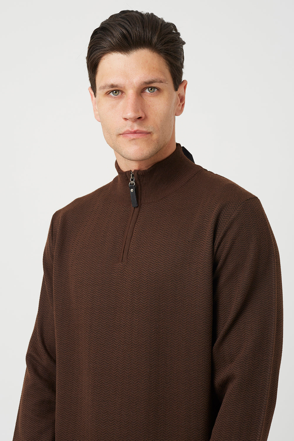 Brave Soul Chocolate Quarter Zip Knitted Jumper - Chocolate Image 4