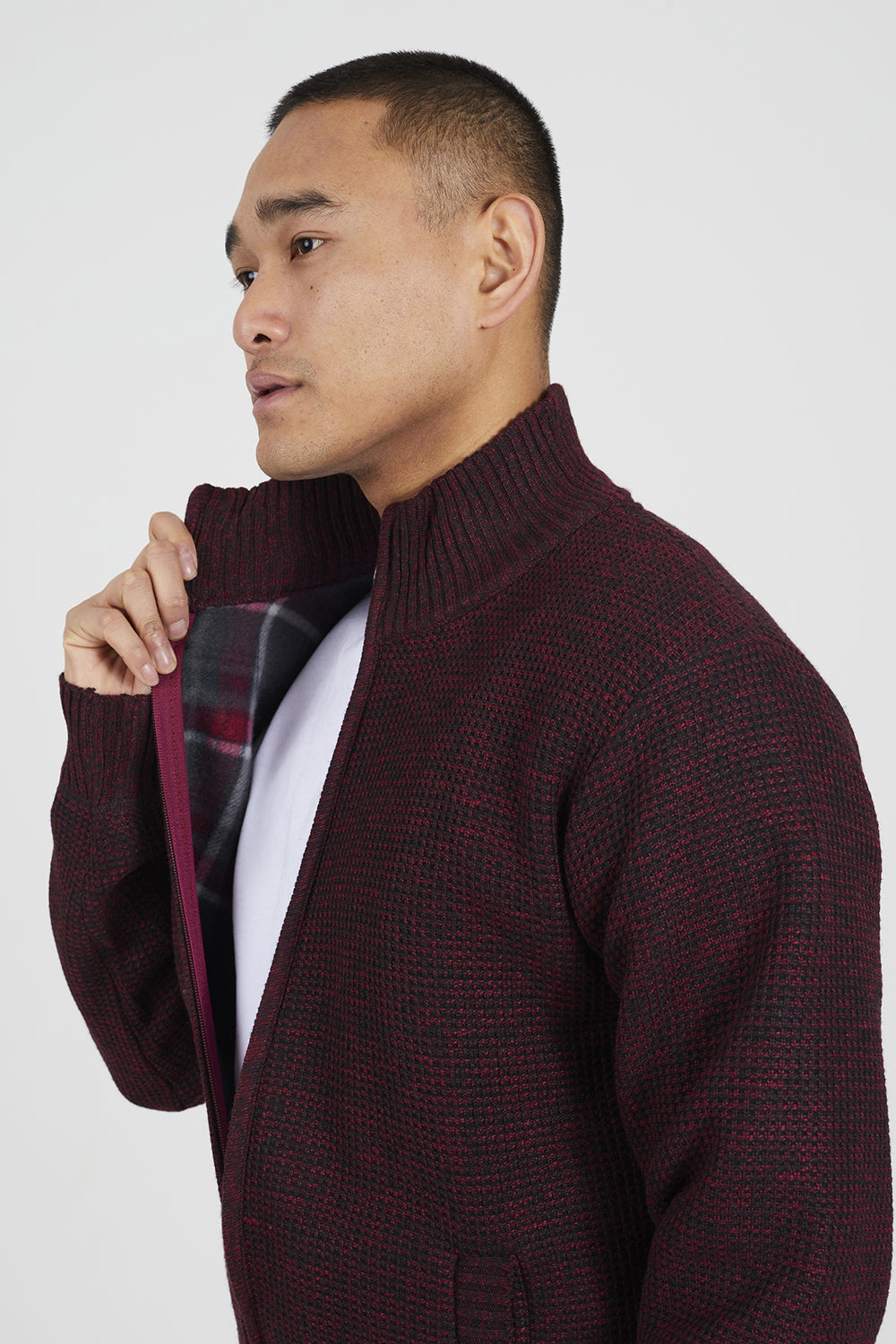 Brave Soul Burgundy Funnel Neck Jumper with Fleece Lining - Burgundy Image 4