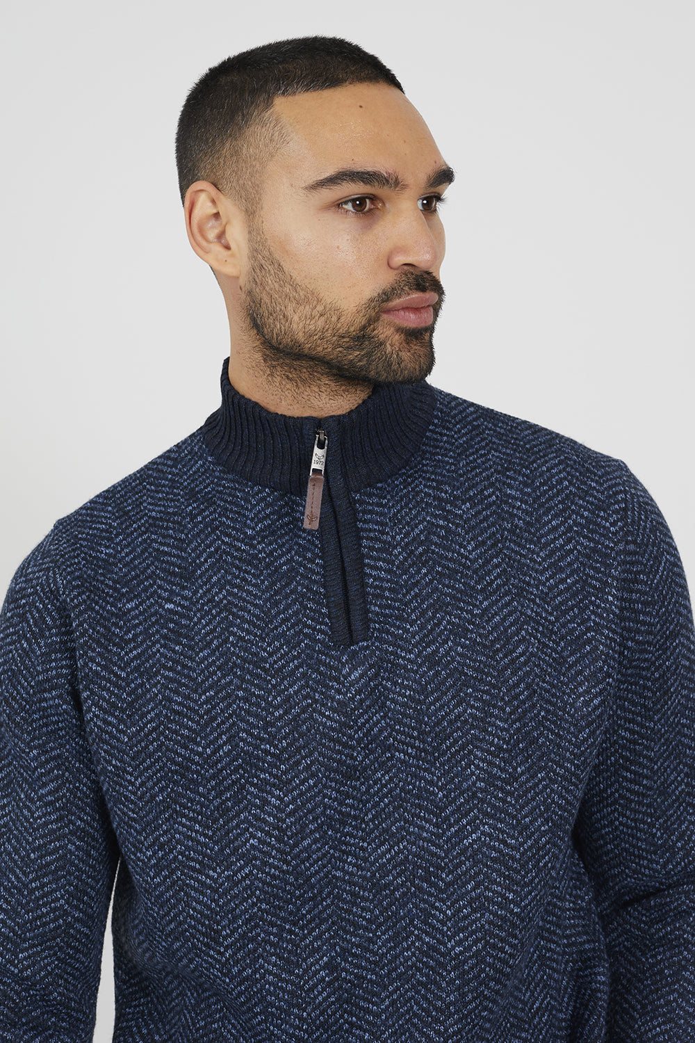 Brave Soul Navy Chevron Knit Funnel Neck Jumper - Navy Image 4