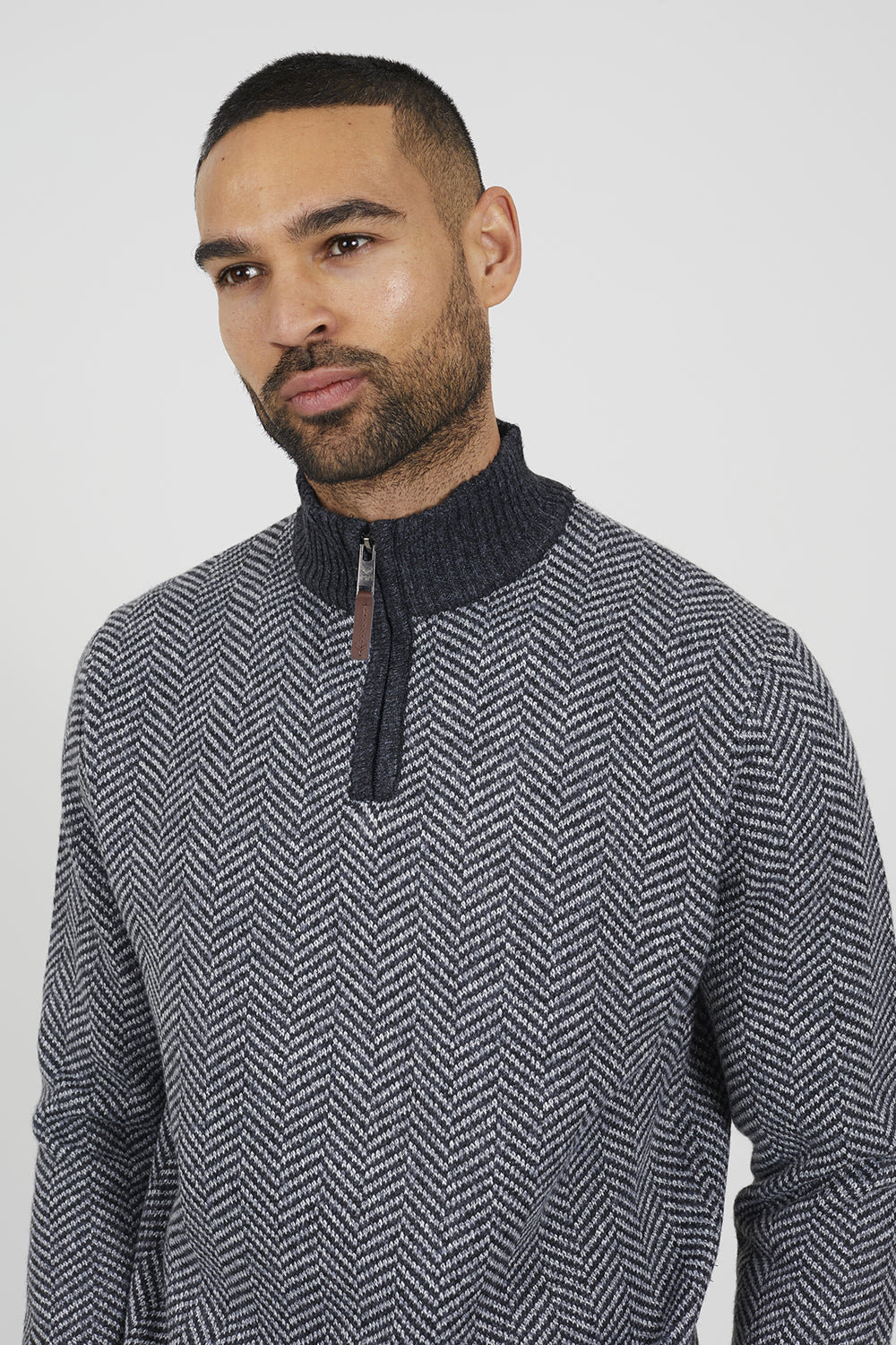 Brave Soul Grey Chevron Knit Funnel Neck Jumper - Grey Image 4