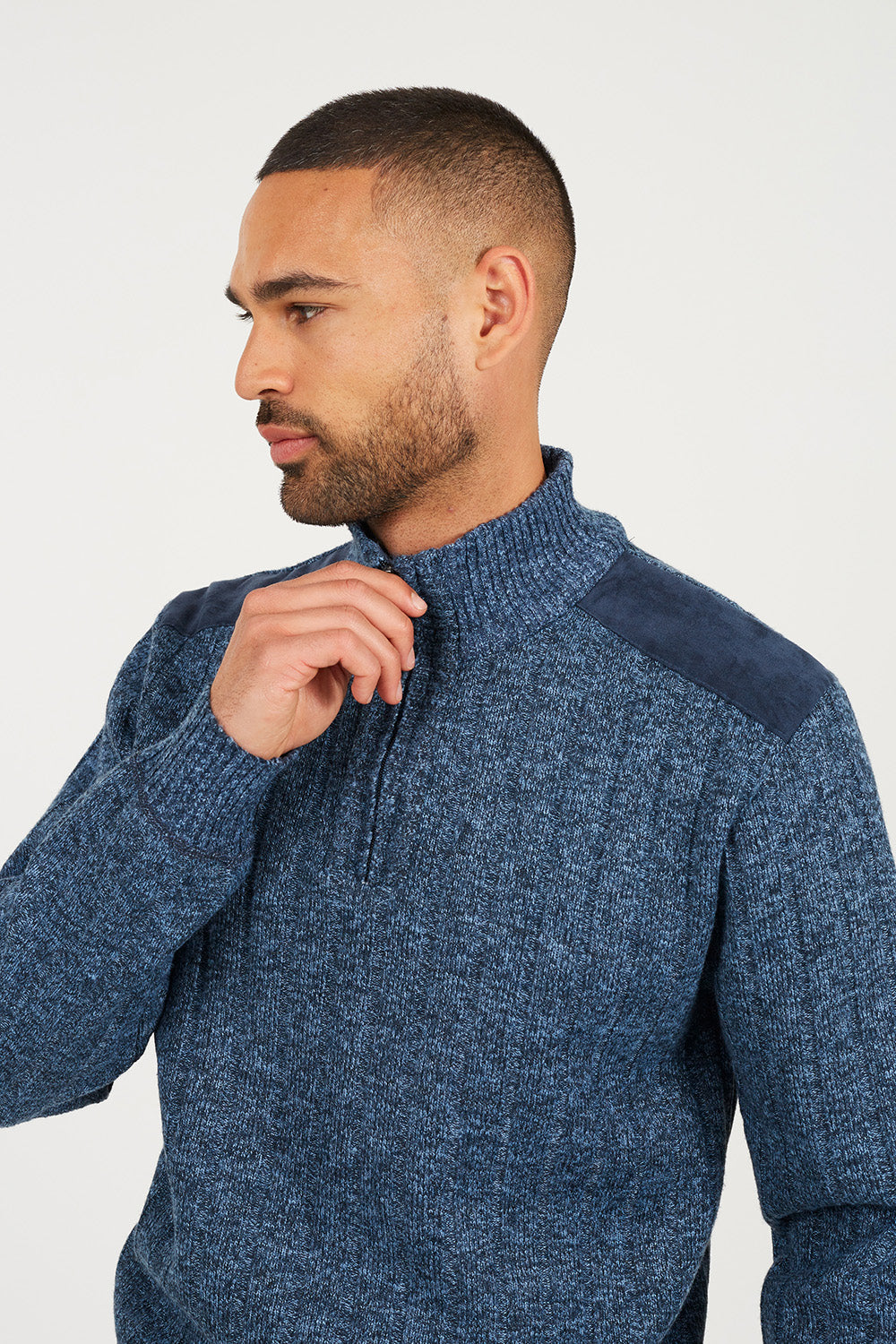 Brave Soul Navy Quarter Zip Funnel Neck Jumper - Navy Image 4