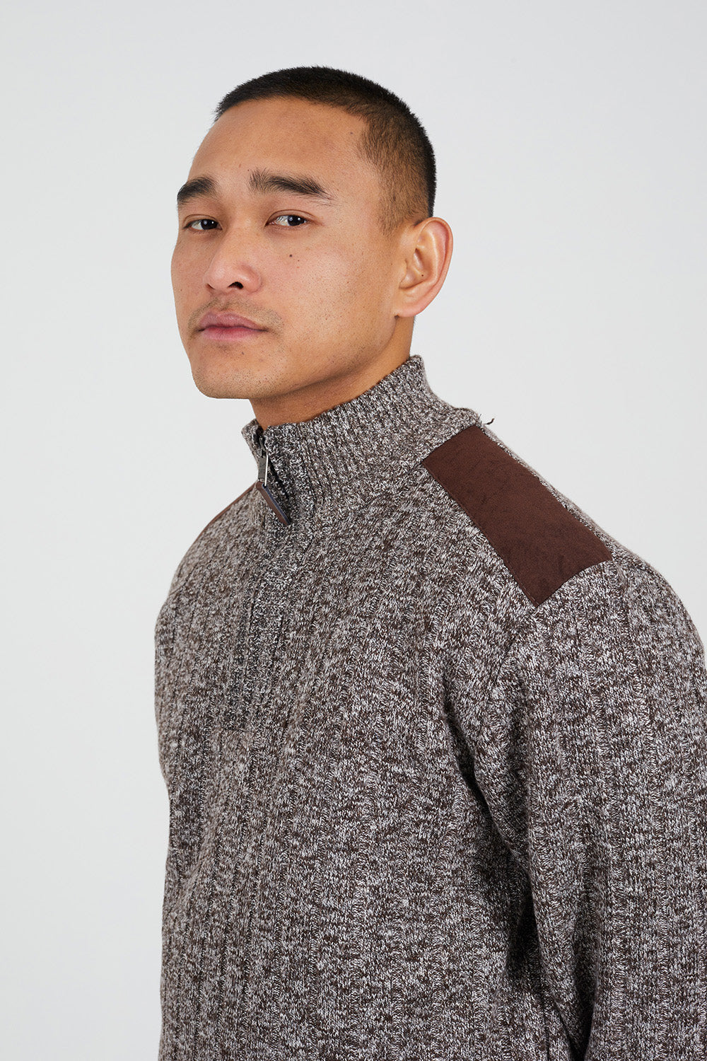 Brave Soul Brown Quarter Zip Funnel Neck Jumper - Brown Image 4