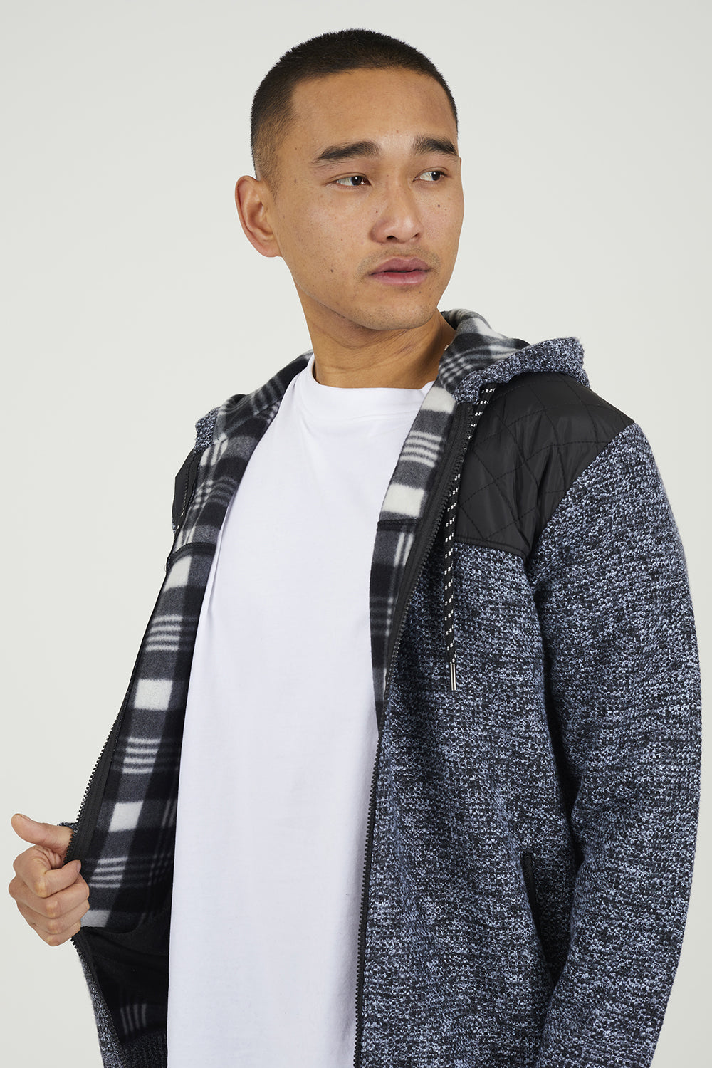 Brave Soul Black Full Zip Hoodie with Contrast Panel - Black Image 4