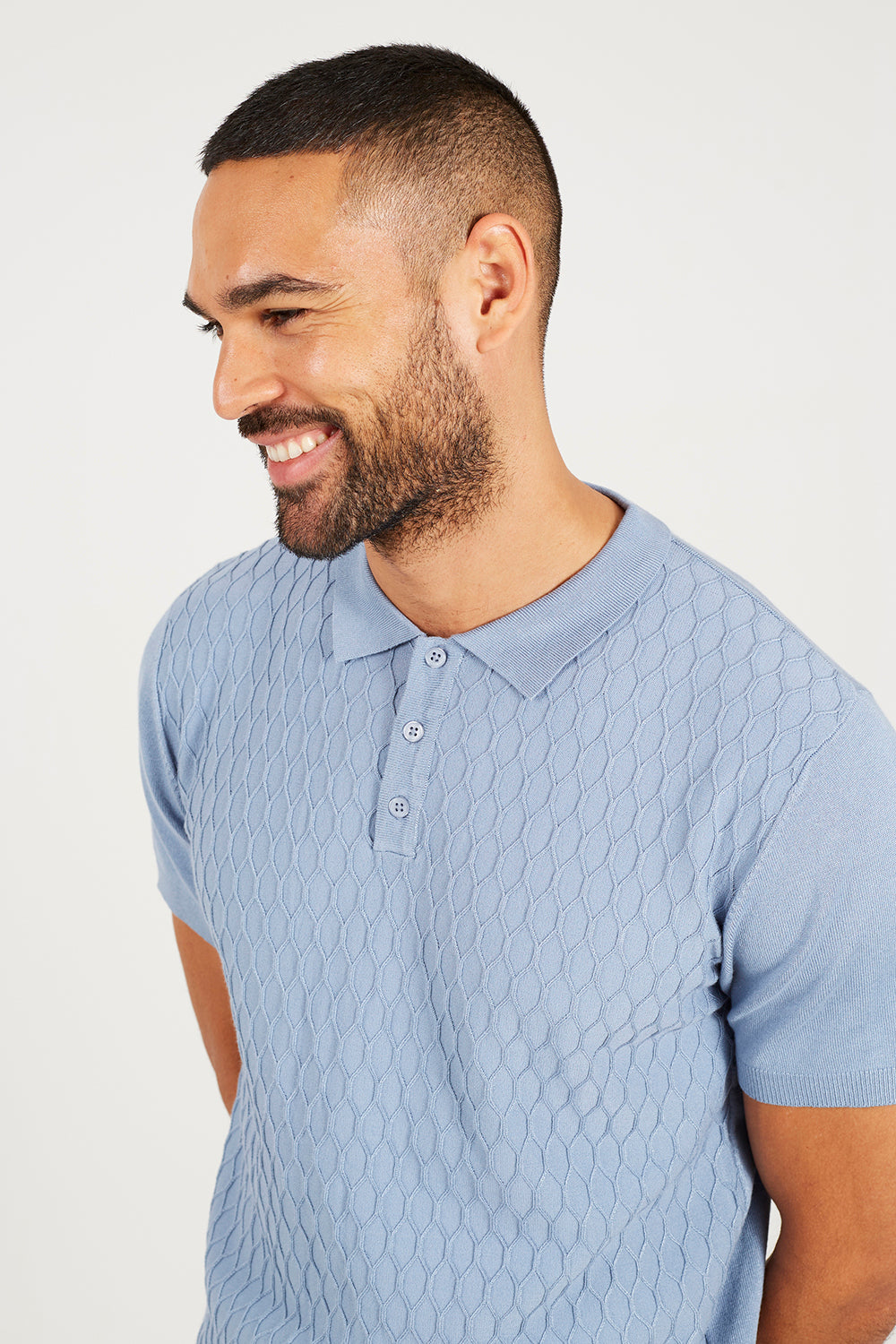 Brave Soul Light Blue Short Sleeve Knitted Polo Shirt - Light Blue Image 4