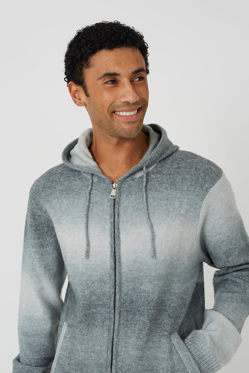 Brave Soul Grey Ombre Knitted Hoodie - Grey Image 4
