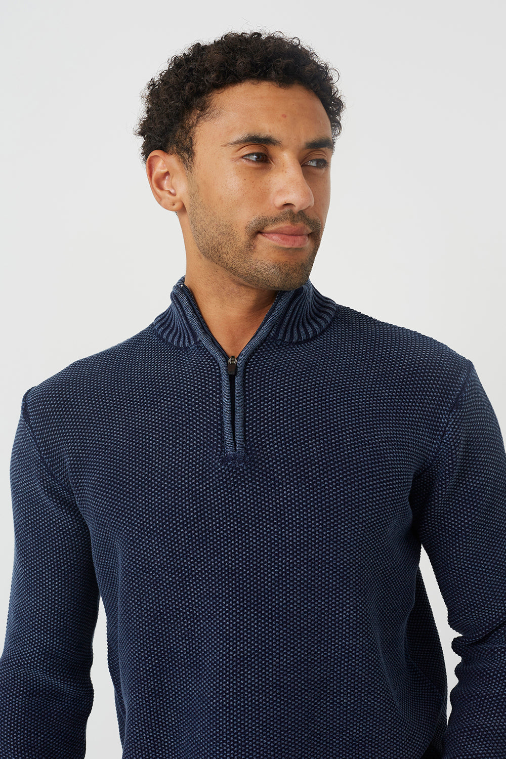 Brave Soul Blue Acid Wash Quarter Zip Jumper - Blue Image 4