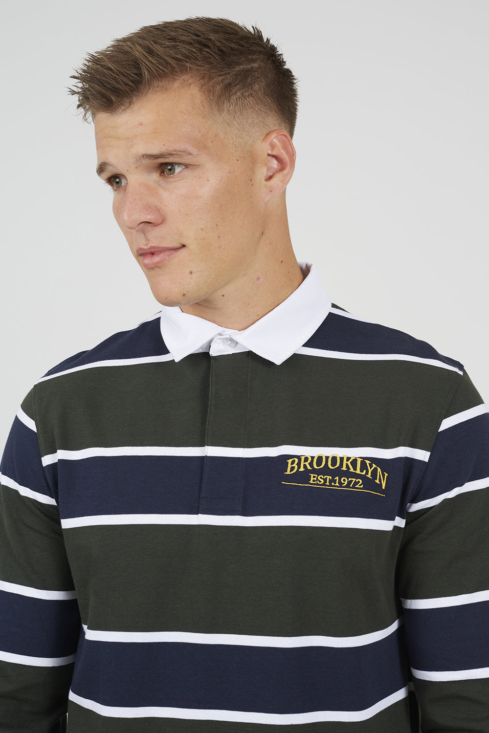Brave Soul Dark Green Striped Rugby Shirt - Dark Green Image 4