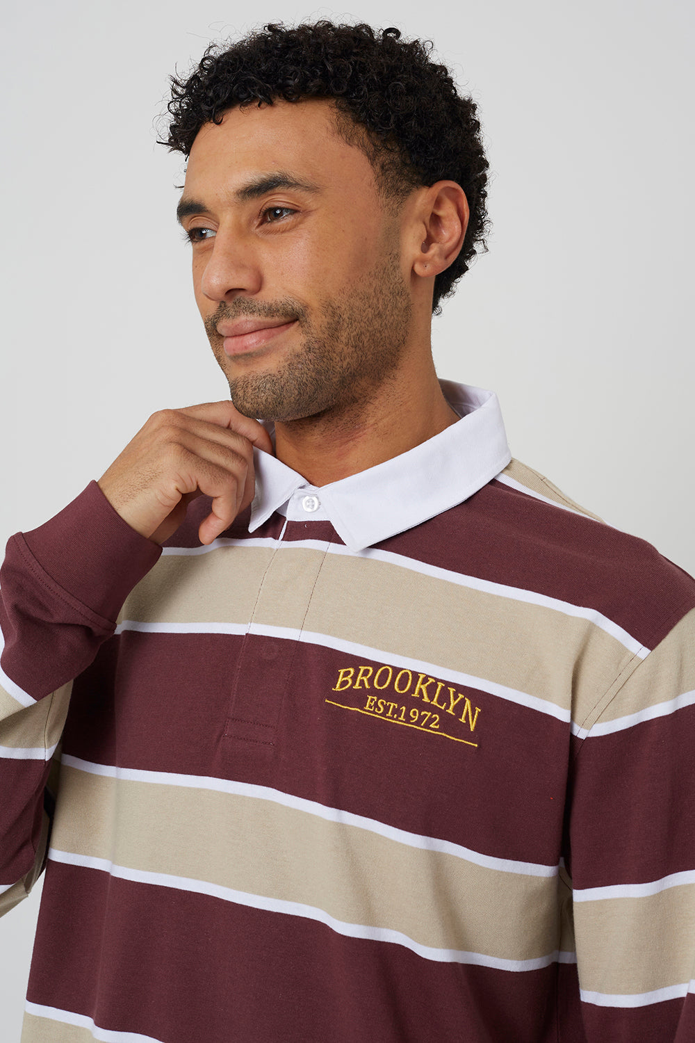 Brave Soul Wine Striped Rugby Shirt - Wine Image 4