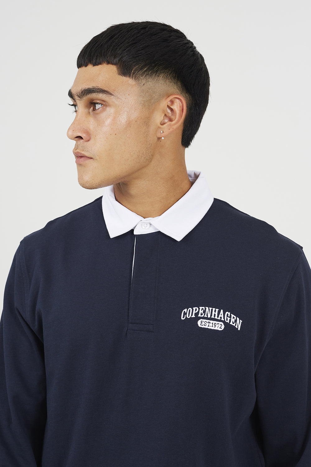 Brave Soul Navy Solid Colour Rugby Shirt - Navy Image 4