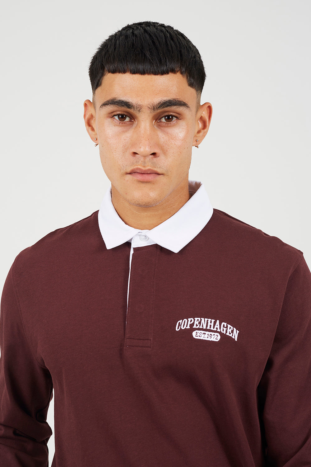Brave Soul Burgundy Solid Colour Rugby Shirt - Burgundy Image 4