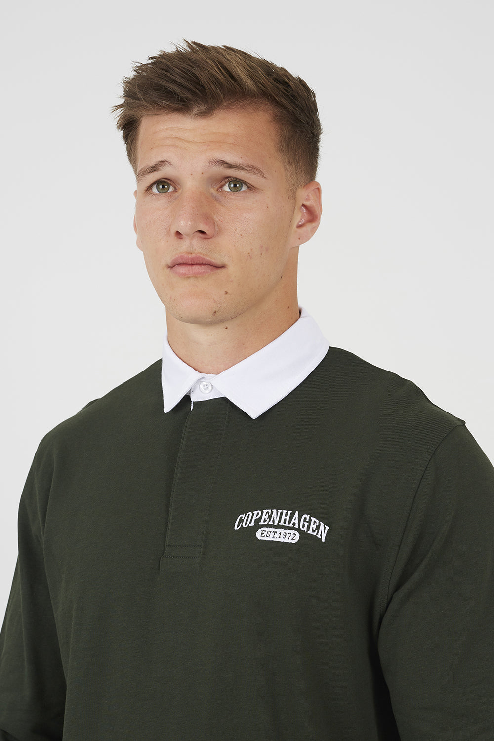 Brave Soul Dark Green Solid Colour Rugby Shirt - Dark Green Image 4