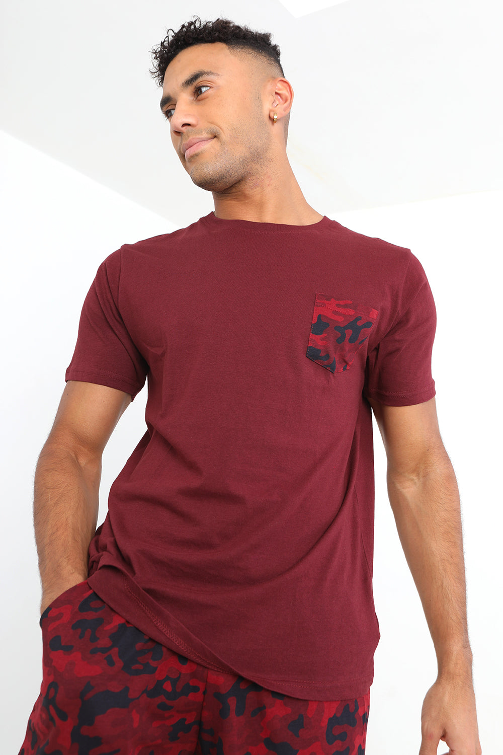 Brave Soul Burgundy Cotton Short Sleeve Pyjama Set - Burgundy Image 2