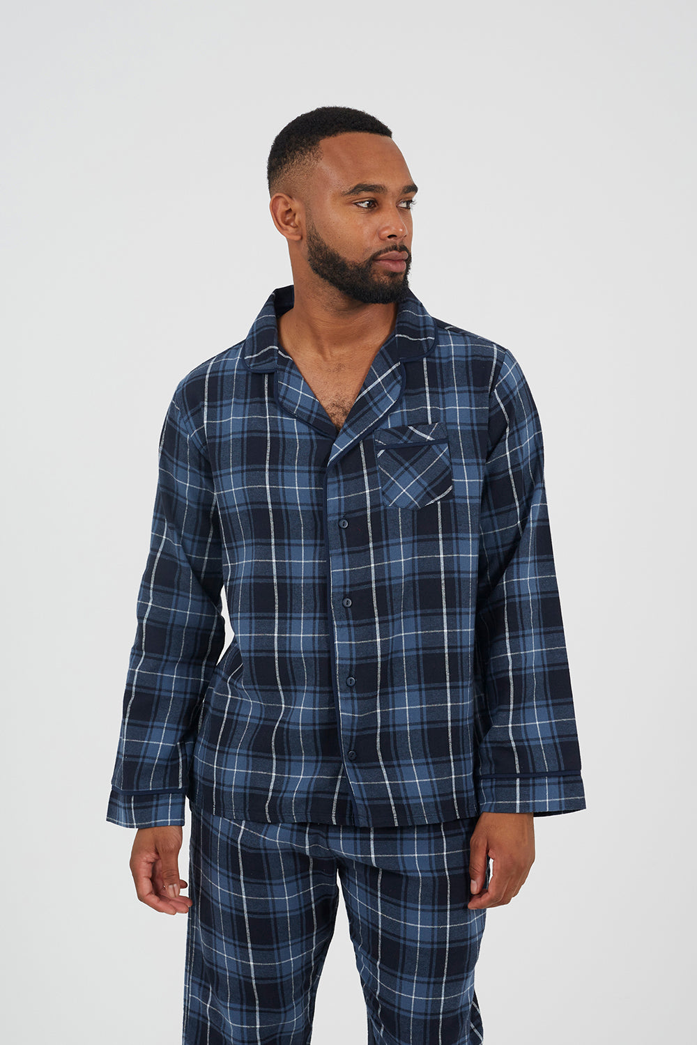 Brave Soul Navy Checked Long Sleeve Pyjama Set - Navy Image 4
