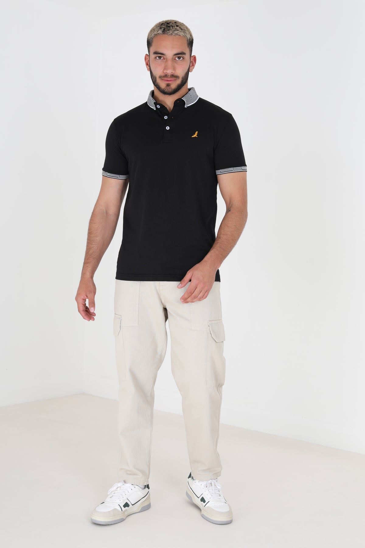 Brave Soul Black Short Sleeve Jacquard Collar Jersey Polo Shirt - Black Image 3