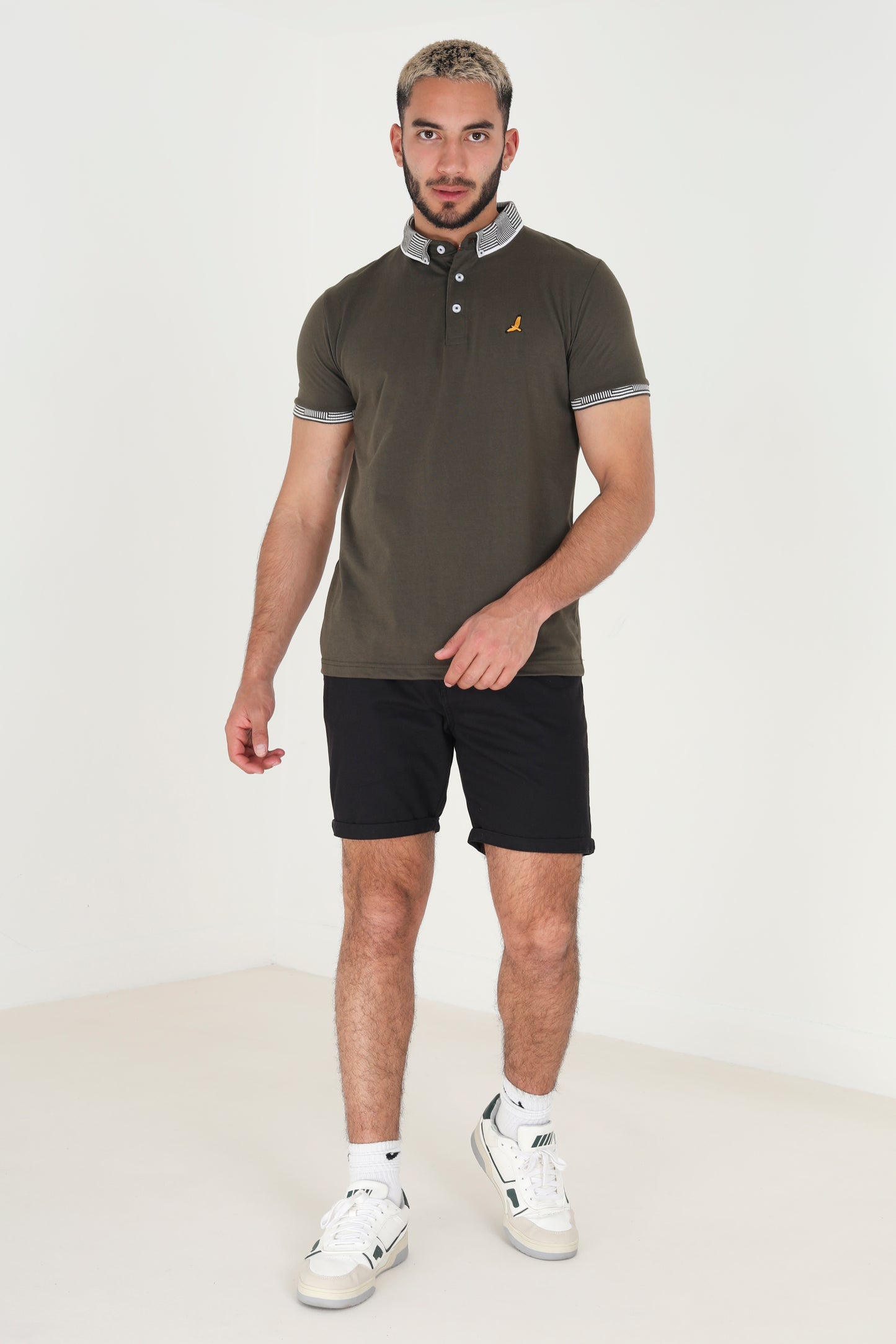 Brave Soul Khaki Short Sleeve Jacquard Collar Jersey Polo Shirt - Khaki Image 3
