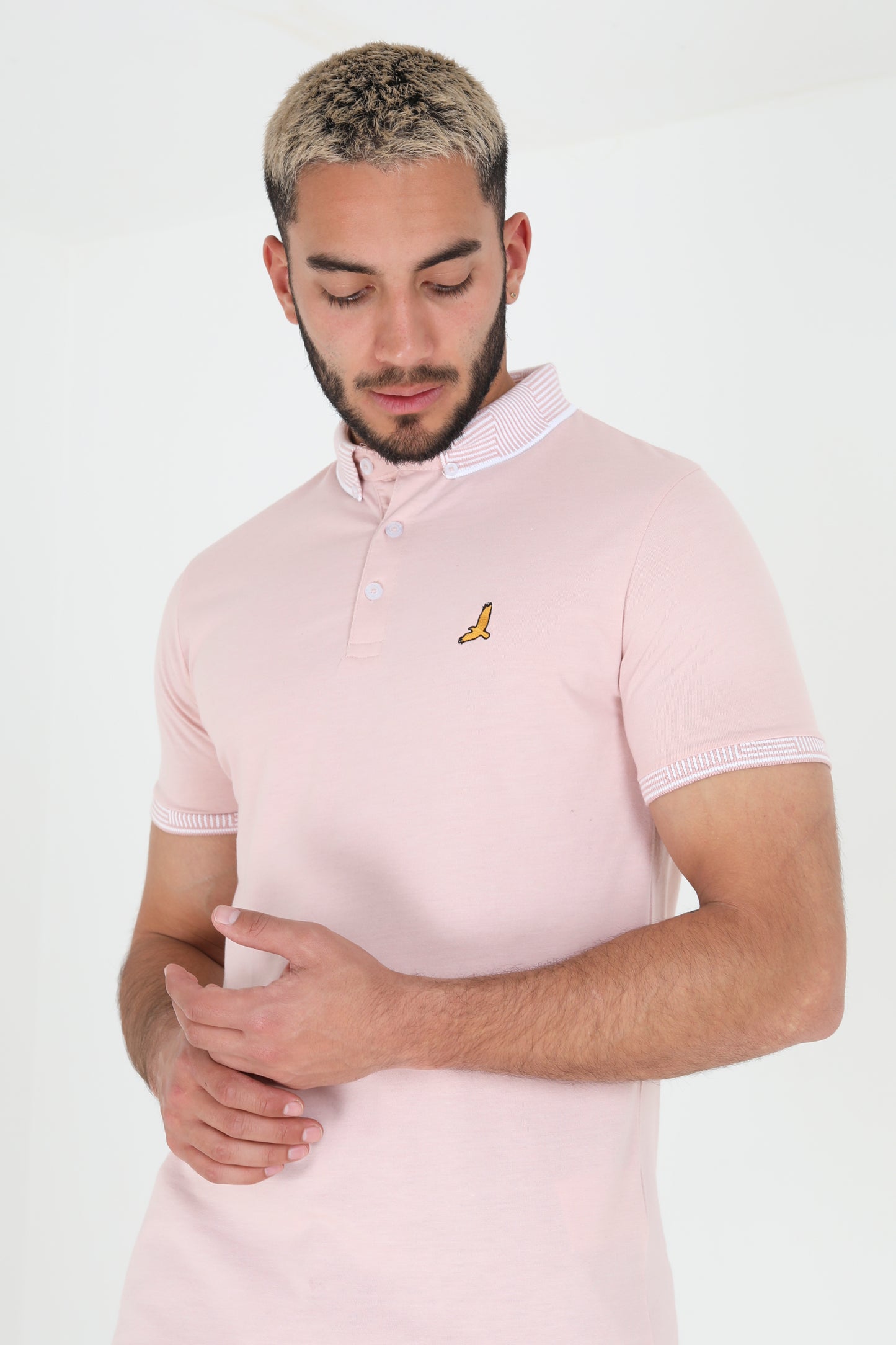 Brave Soul Pink Short Sleeve Jacquard Collar Jersey Polo Shirt - Pink Image 3