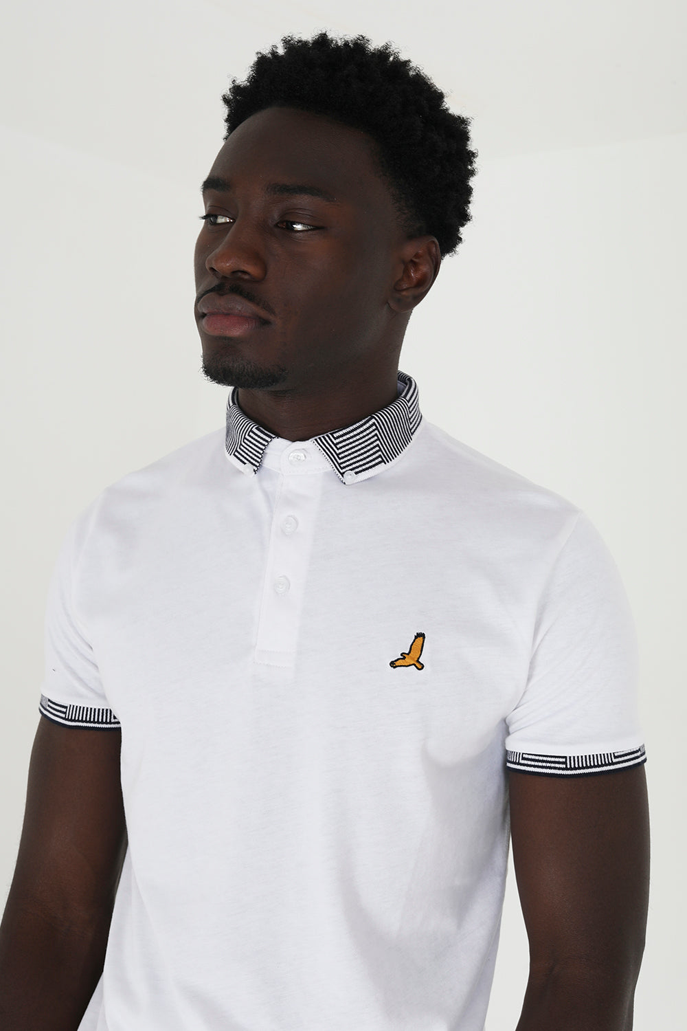 Brave Soul White Short Sleeve Jacquard Collar Jersey Polo Shirt - White Image 4