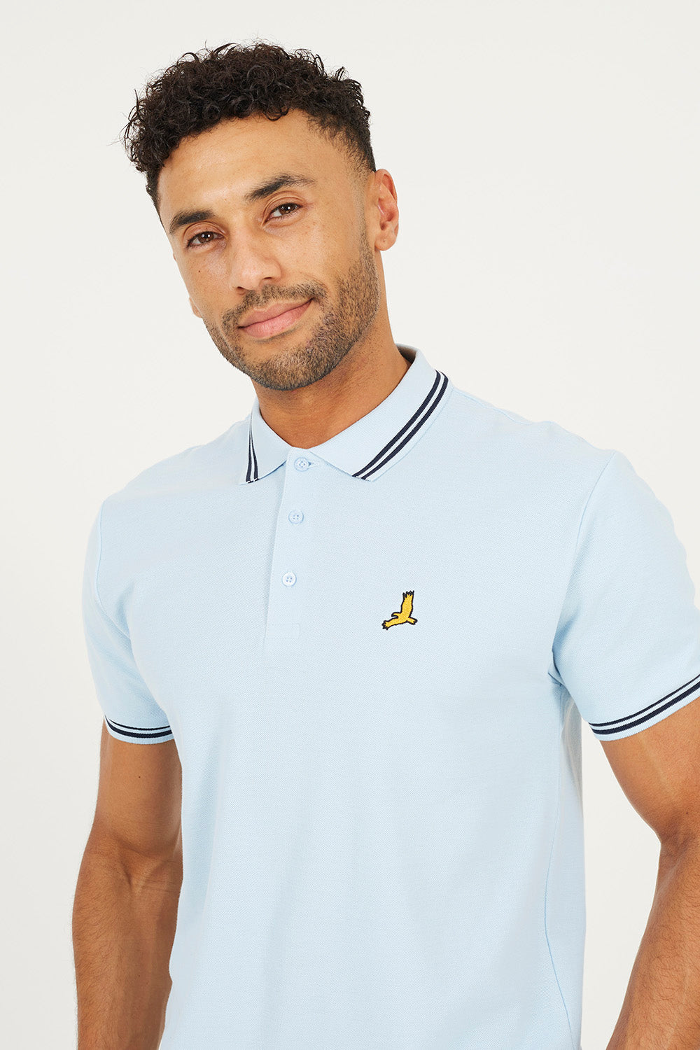 Brave Soul Blue Cotton Polo Shirt with Contrast Colour Stripe - Blue Image 4