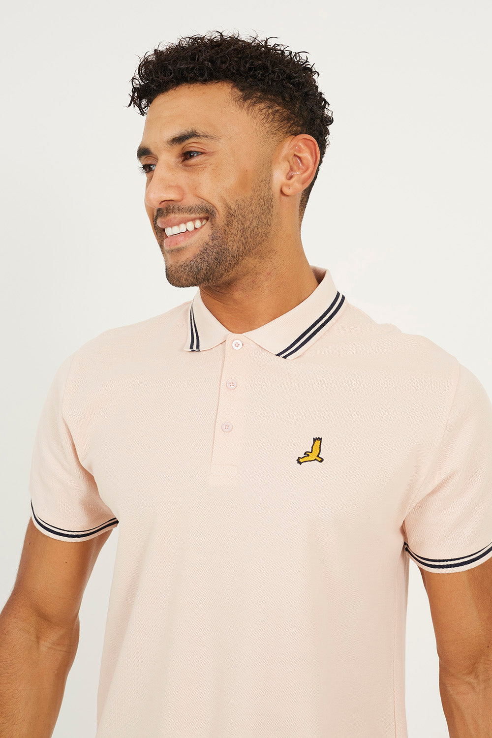 Brave Soul Pink Cotton Polo Shirt with Contrast Colour Stripe - Pink Image 4