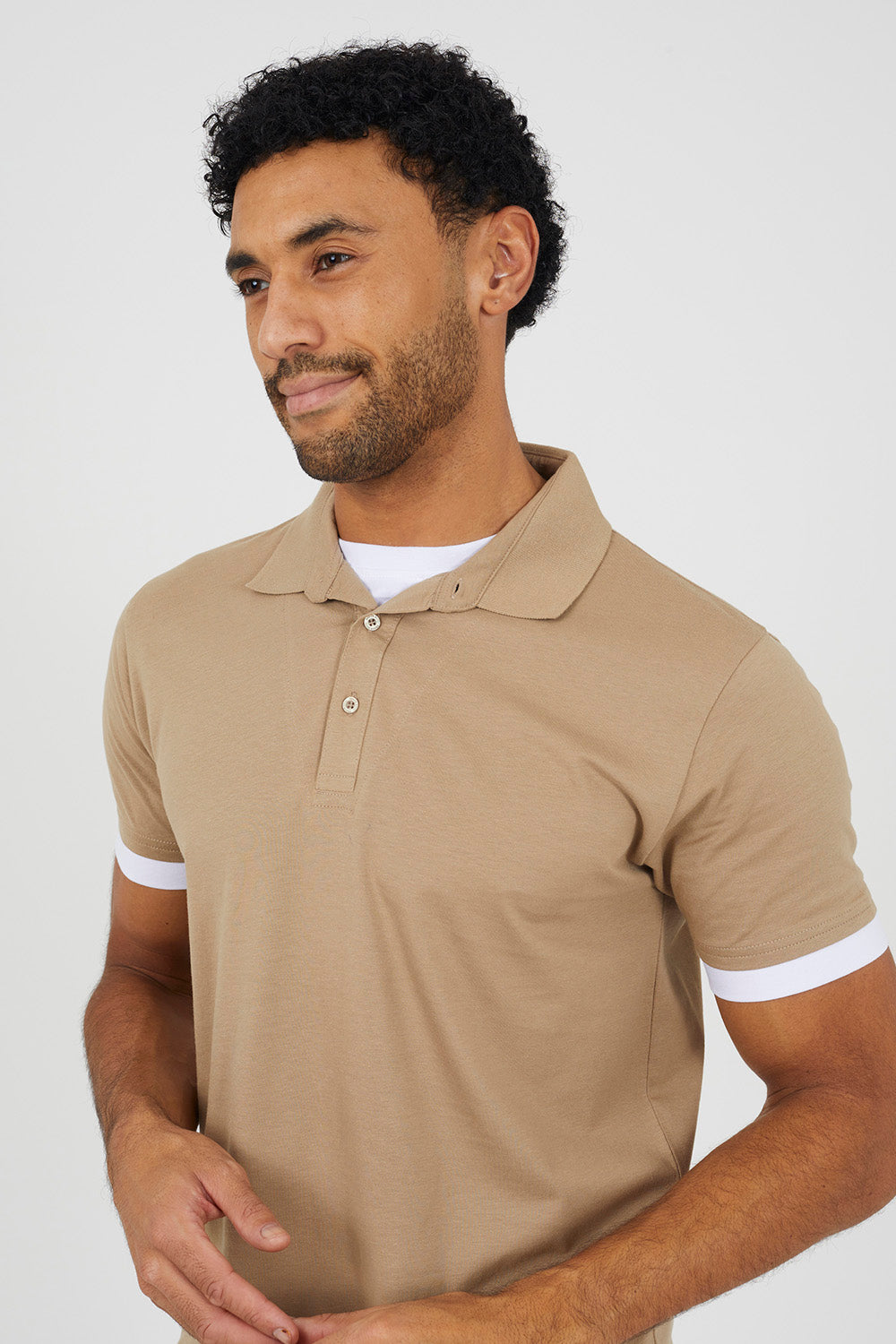 Brave Soul Stone Mock Neck Polo Shirt - Stone Image 4