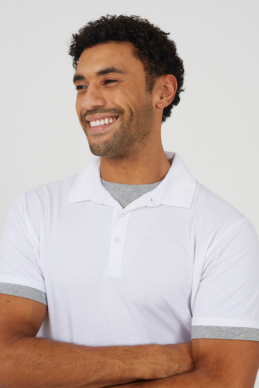 Brave Soul White Mock Neck Polo Shirt - White Image 4