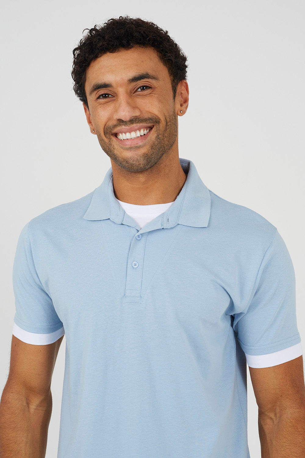 Brave Soul Light Blue Mock Neck Polo Shirt - Light Blue Image 4