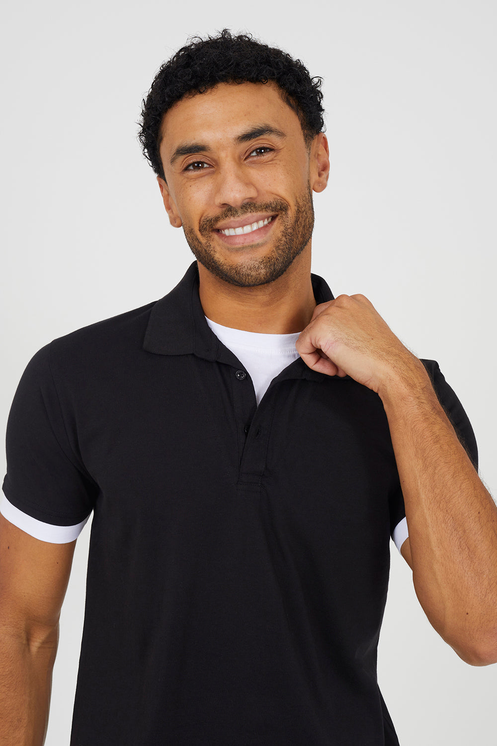 Brave Soul Black Cotton Mock Crew Neck Polo Shirt - Black Image 4