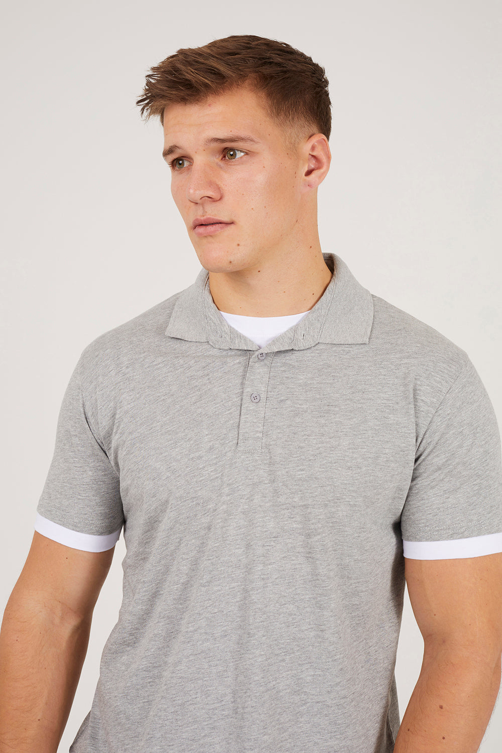 Brave Soul Light Grey Cotton Mock Crew Neck Polo Shirt - Light Grey Image 4
