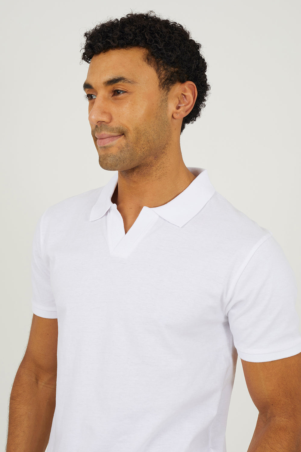Brave Soul White Cotton Open Collar Polo Shirt - White Image 4
