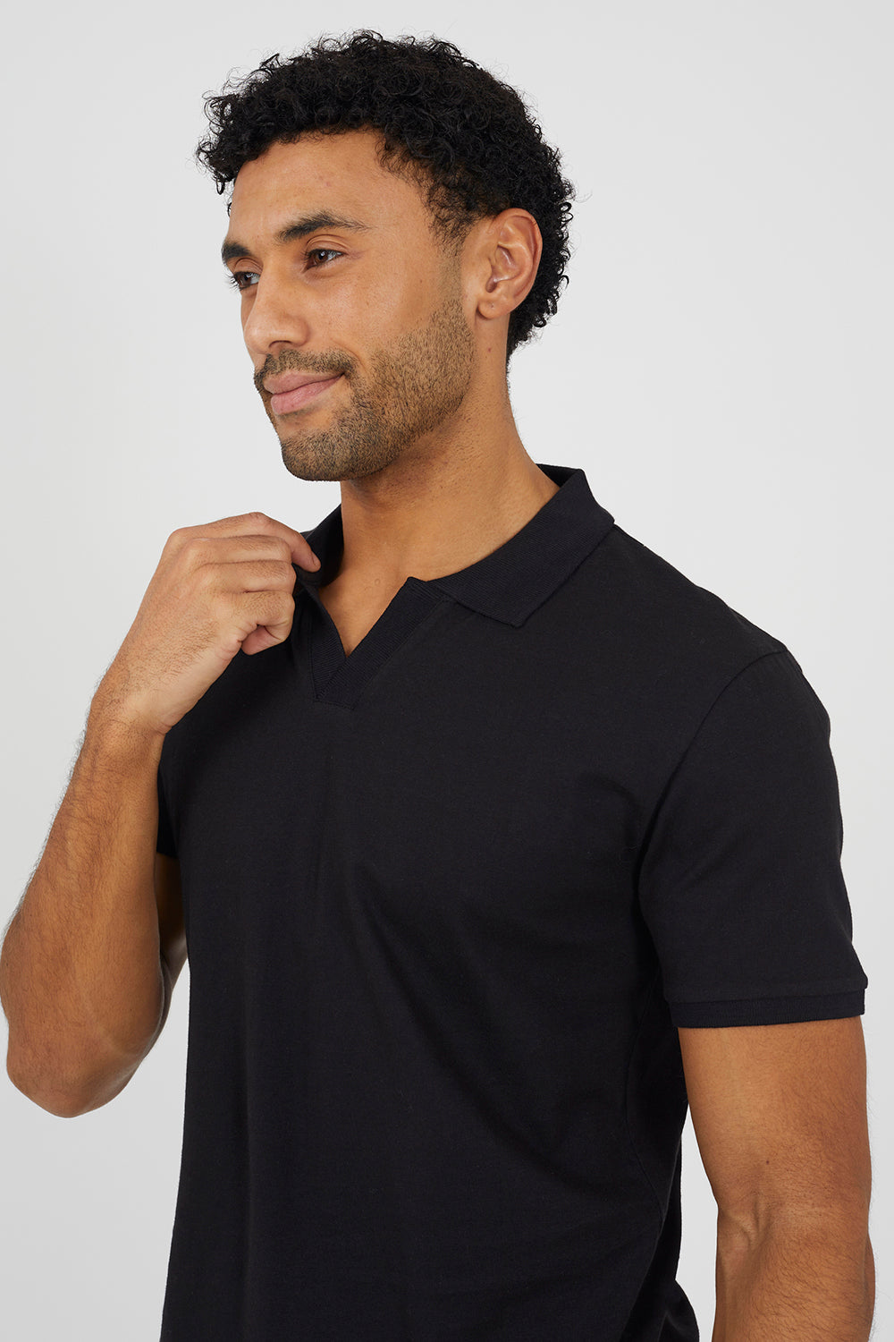 Brave Soul Black Cotton Open Collar Polo Shirt - Black Image 4