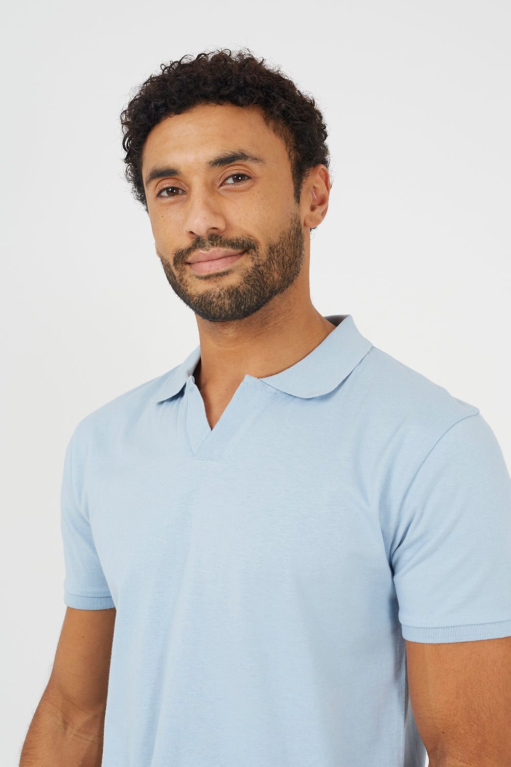 Brave Soul Light Blue Cotton Open Collar Polo Shirt - Light Blue Image 4