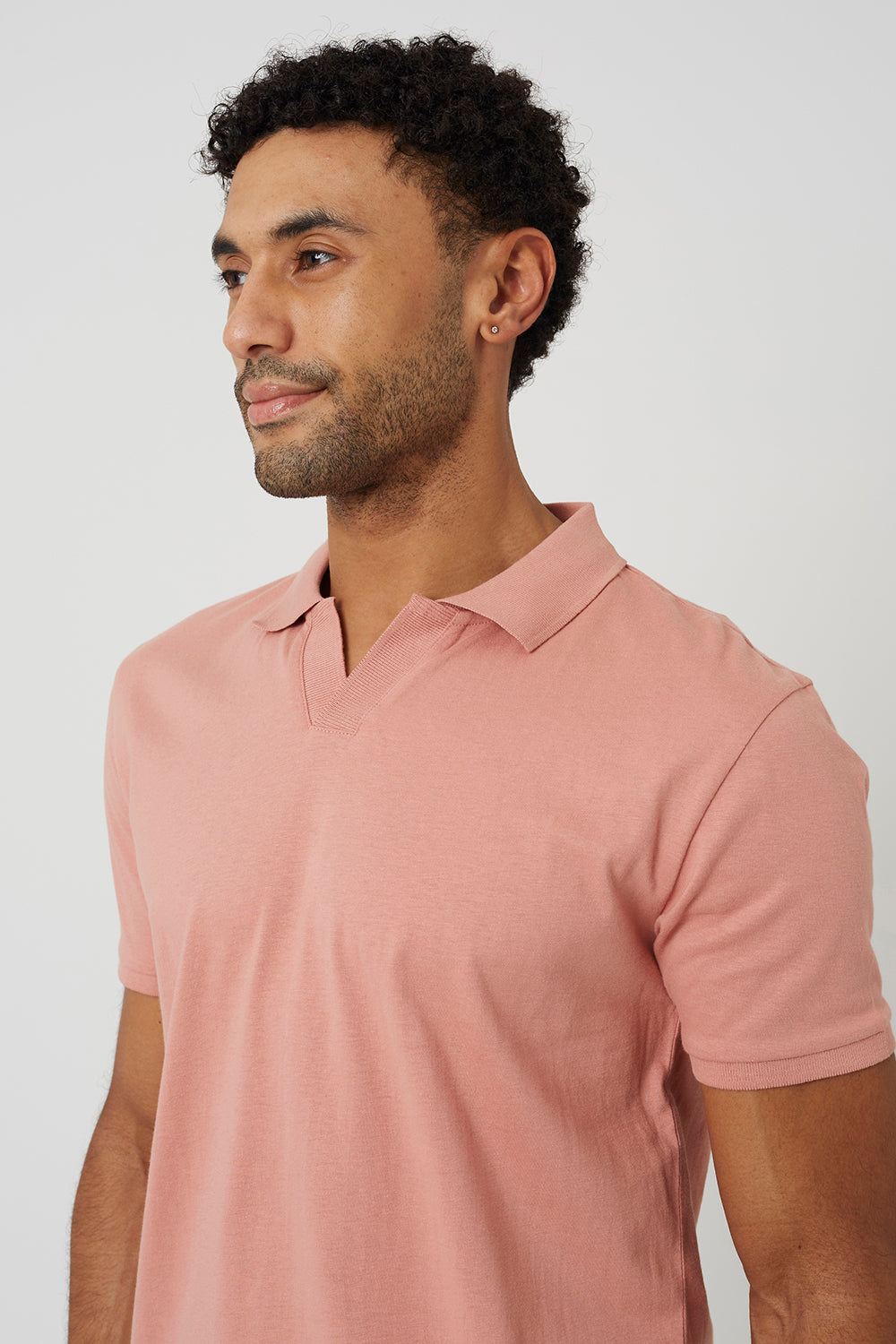 Brave Soul Dusty Pink Cotton Open Collar Polo Shirt - Dusty Pink Image 4