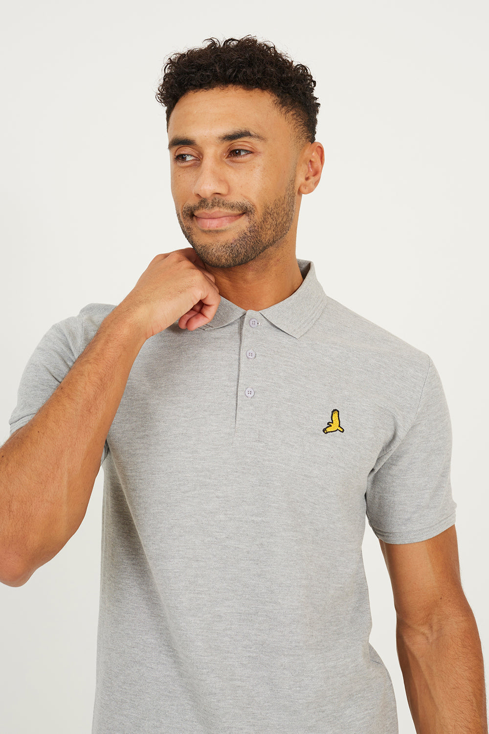Brave Soul Grey Cotton Short Sleeve Polo Shirt - Grey Image 4