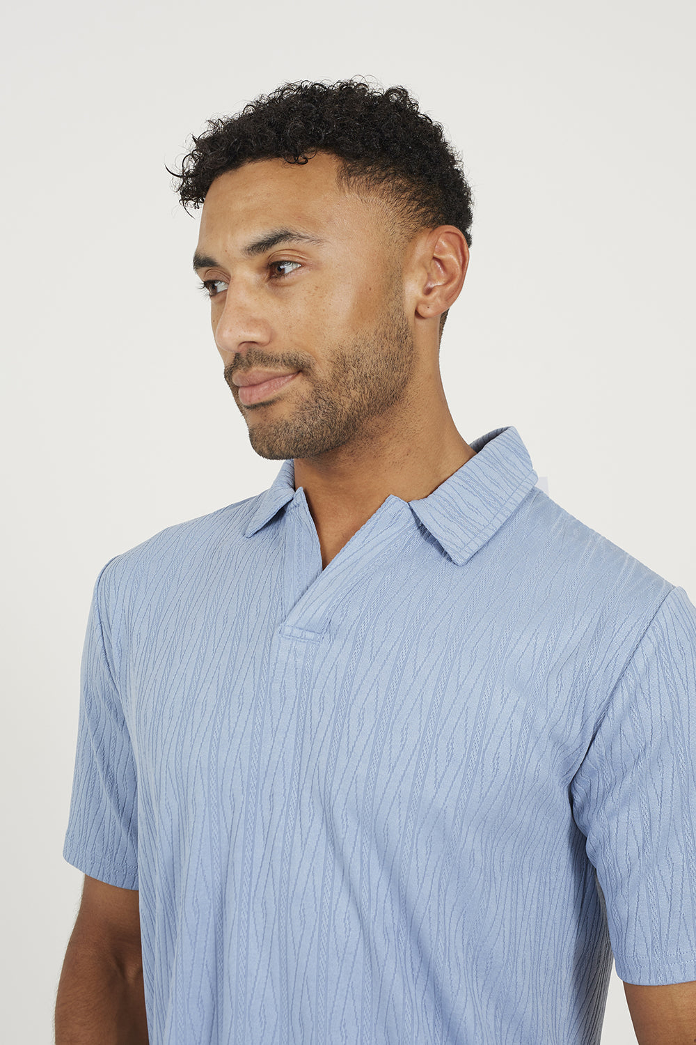 Brave Soul Blue Jacquard Trophy Neck Polo Shirt - Blue Image 4