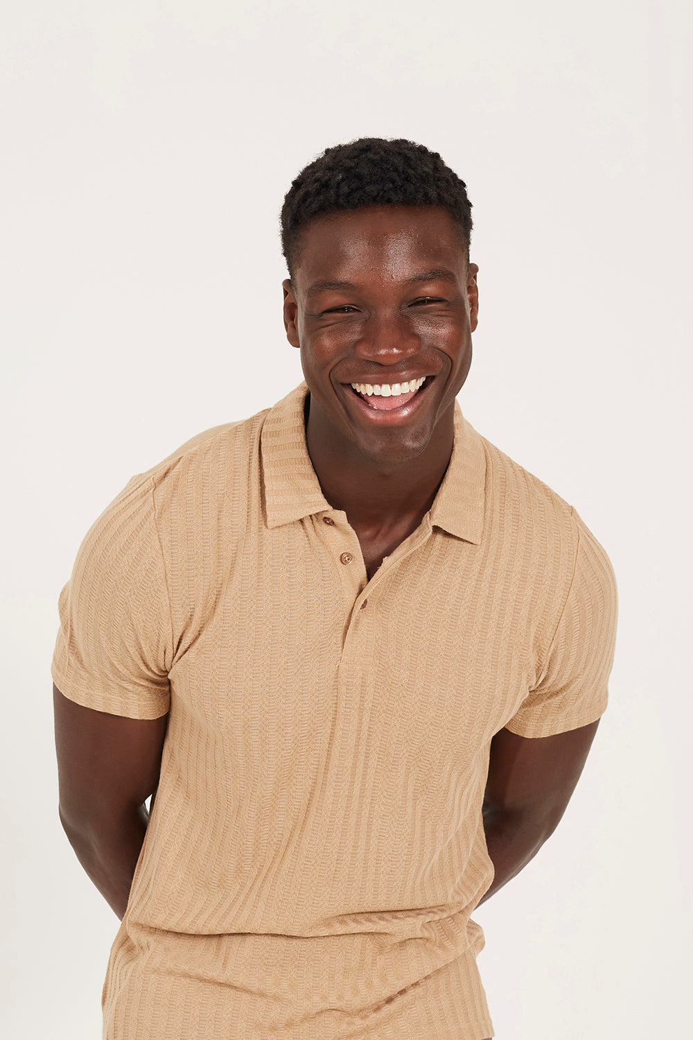Brave Soul Taupe Textured Short Sleeve Polo Shirt - Taupe Image 4