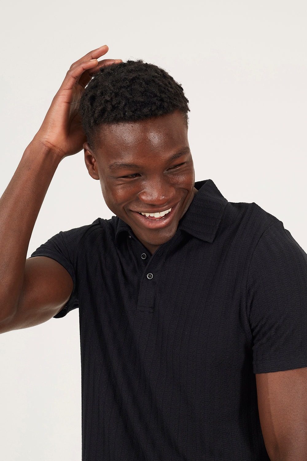 Brave Soul Black Textured Short Sleeve Polo Shirt - Black Image 4