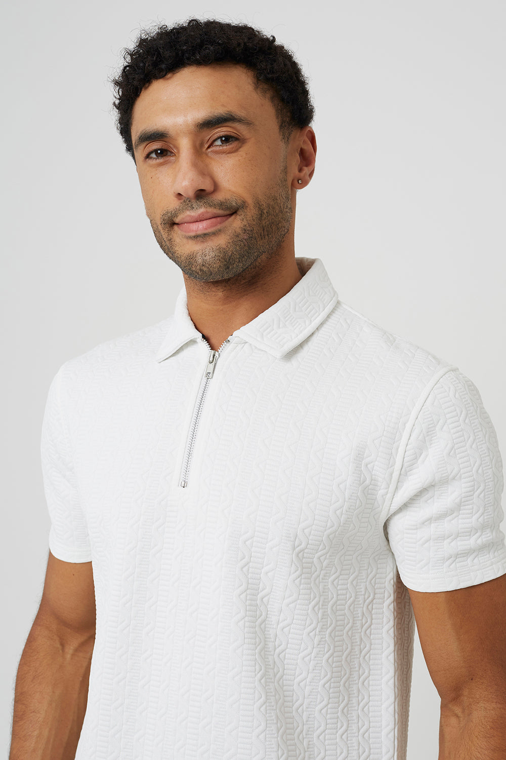 Brave Soul Off White Quarter Zip Short Sleeve Polo Shirt - Off White Image 4
