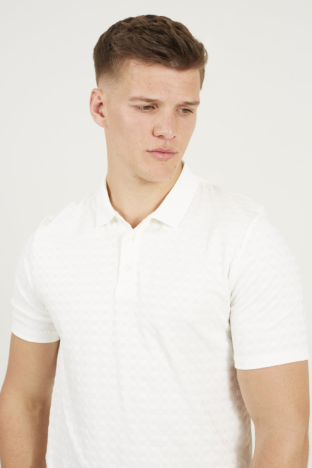 Brave Soul Off White Jacquard Polo Shirt - Off White Image 4