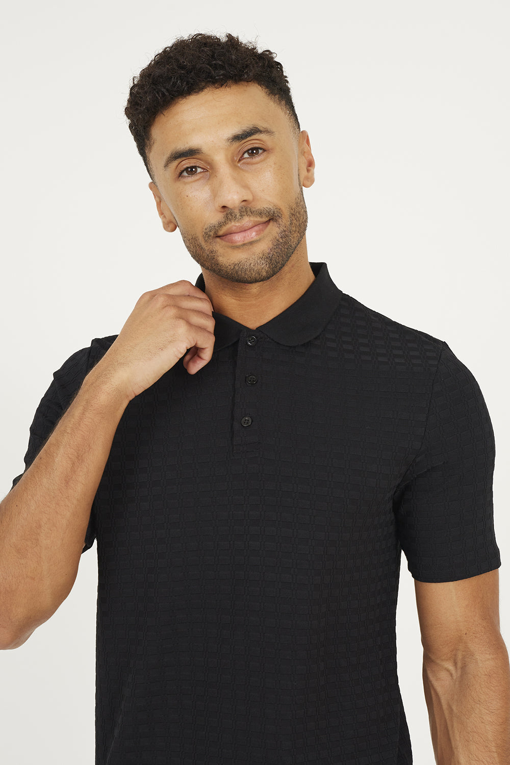Brave Soul Black Jacquard Polo Shirt - Black Image 3