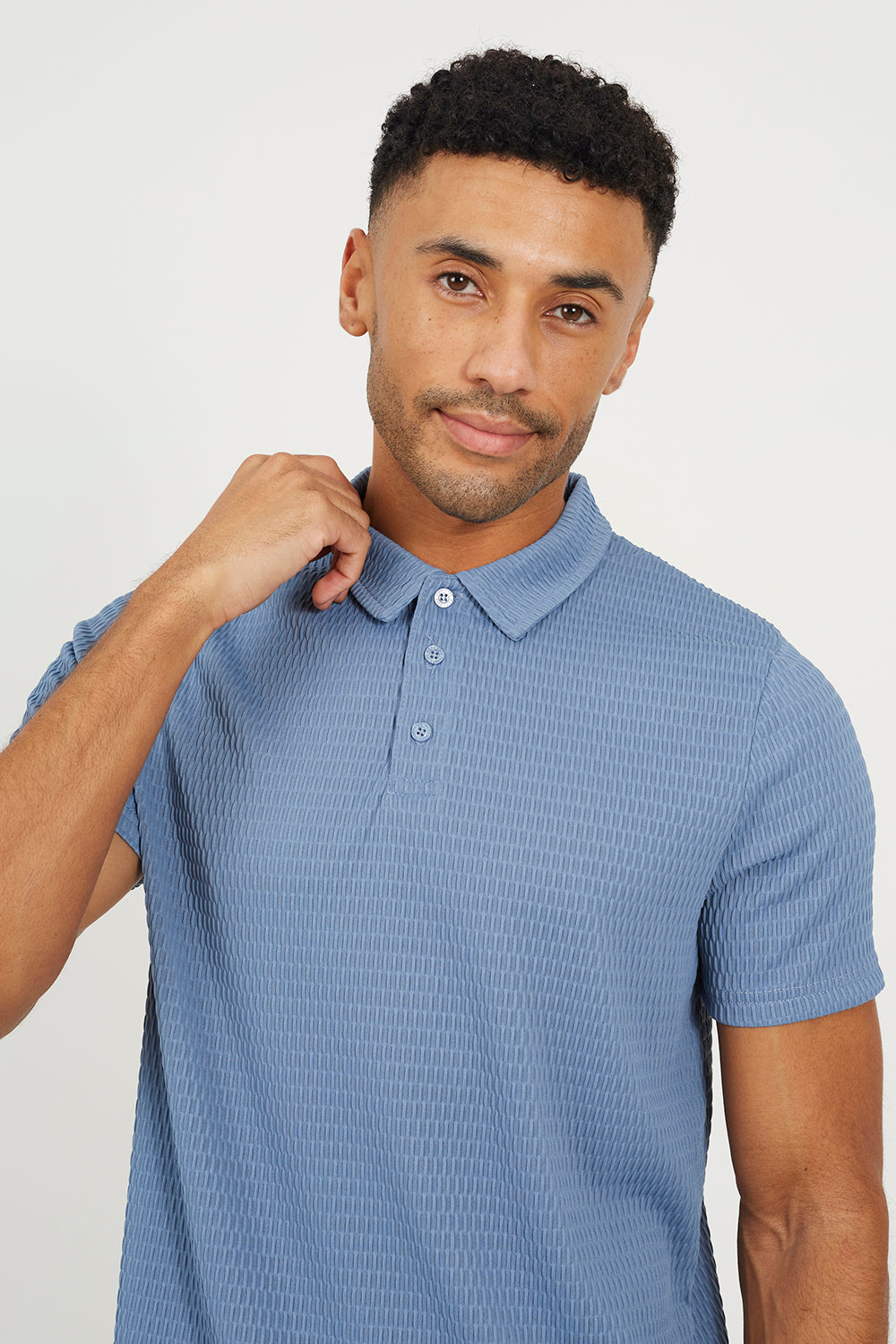 Brave Soul Light Blue Jacquard Short Sleeve Polo Shirt - Light Blue Image 4