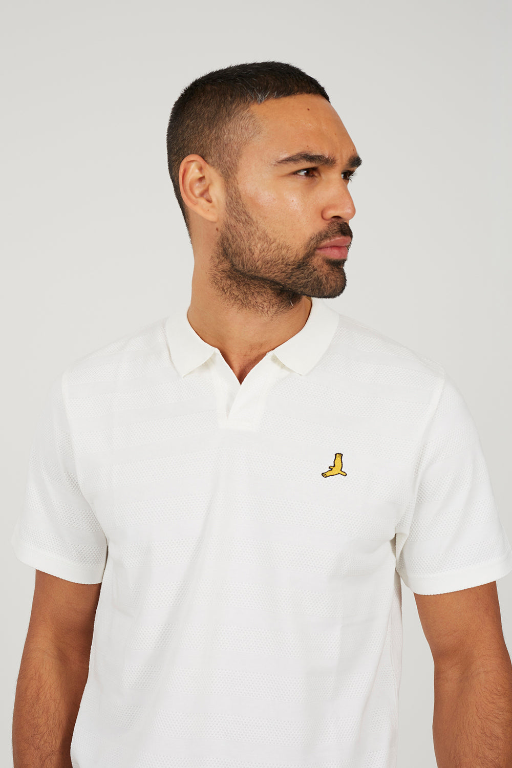 Brave Soul Off White Embroidered V-Neck Polo Shirt - Off White Image 4