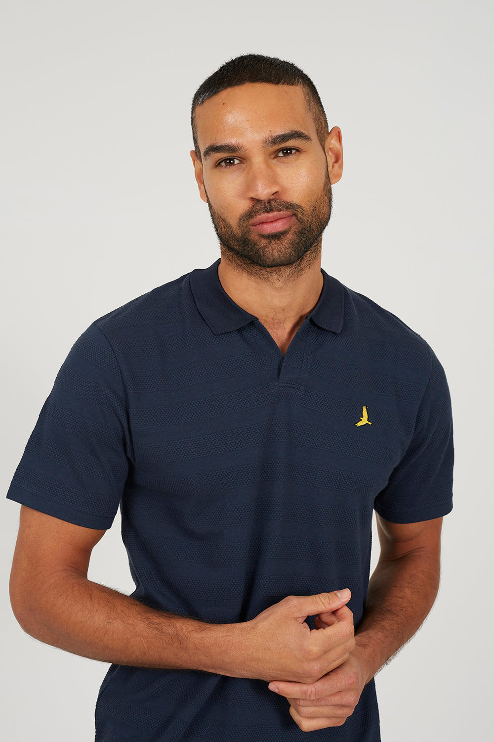 Brave Soul Navy Embroidered V-Neck Polo Shirt - Navy Image 4
