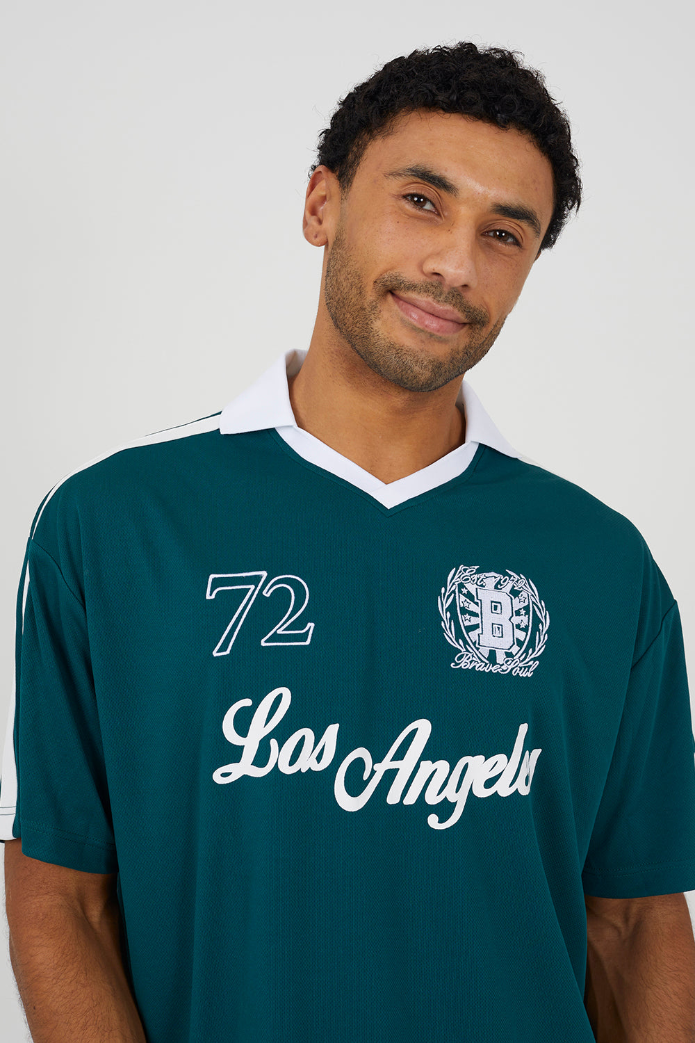 Brave Soul Green Football Style Polo Shirt - Green Image 4