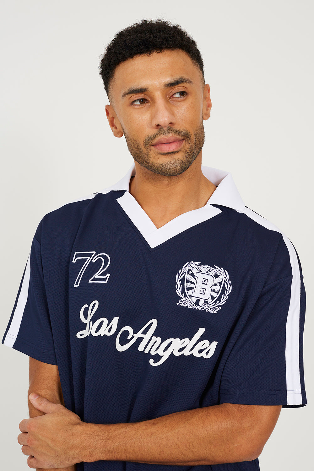 Brave Soul Navy Football Style Polo Shirt - Navy Image 4
