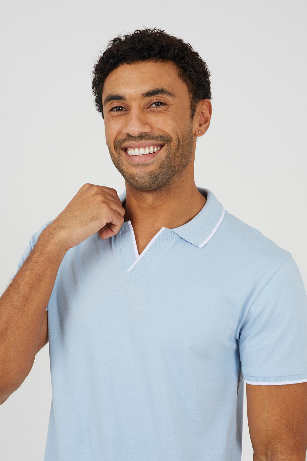 Brave Soul Light Blue Open Collar Polo Shirt - Light Blue Image 4