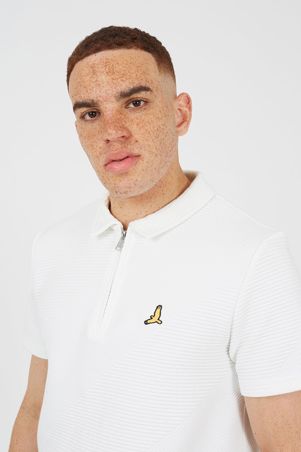 Brave Soul Cream Short Sleeve Quarter Zip Polo Shirt - Cream Image 4
