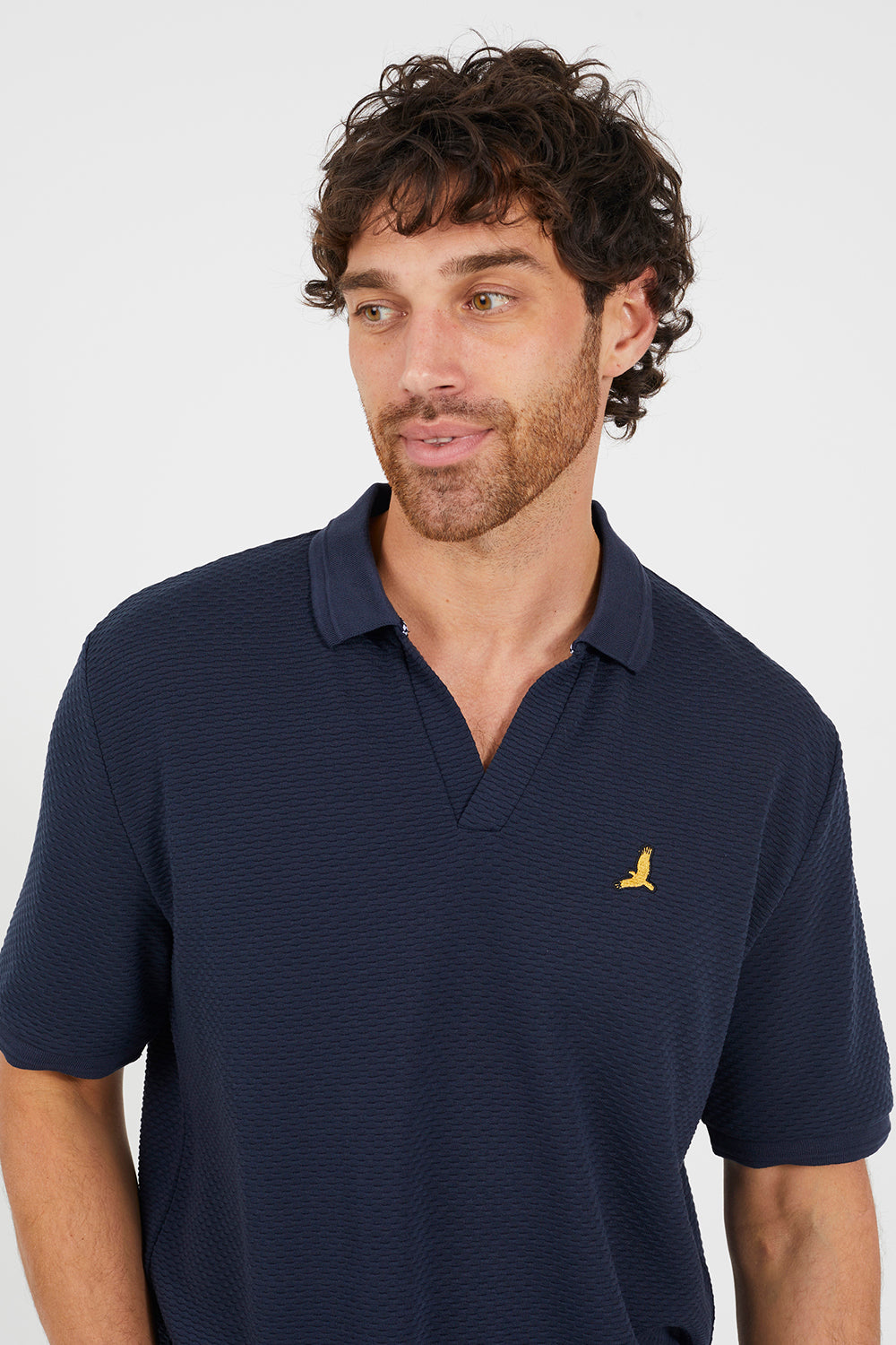 Brave Soul Navy Embroidered V-Neck Polo Shirt - Navy Image 4